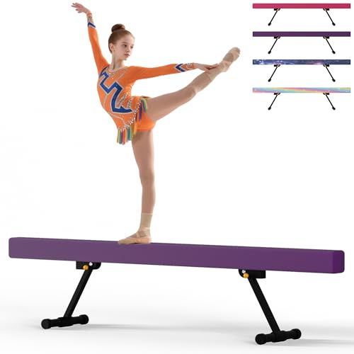 EL&IT·Wings 8ft Gymnastic Balance Beam,Adjustable High and Low Level Floor Beam - Highly Stable - Gym Practice Training Equipment for Kids Children Girls Home (Eggplant)