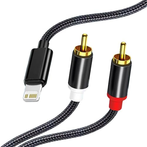 FWYDRJZC Câble auxiliaire RCA pour iPhone (adaptateur RCA 2 broches) 1,2 m Lightnning lignes auxiliaires compatibles avec iPhone, iPad, iPod Touch pour haut-parleurs Home Cinéma et amplificateur de