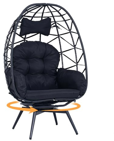 FKSLIFE 360° Swivel Rattan Egg Chair for Adult,Outdoor Patio Wicker Egg Chair with Cushion,500lb Capacity All-Weather Comfy Lounger Rocker Chairs for Indoor Living Room Balcony Backyard Garden