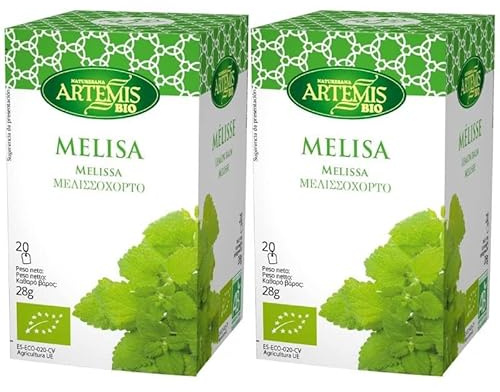 Pack 2 x Artemisbio Infusión Melisa Bio 20 filtros (40 bolsitas) | Tisana ecológica de melisa sin teína | Ideal para relajarse, después de las comidas y antes de dormir