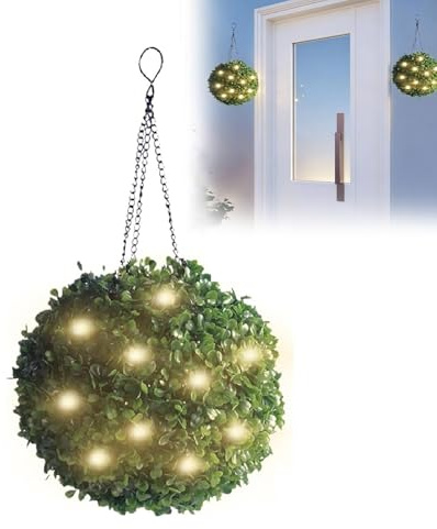 Solar Topiary Balls with LED Lights,Artificial Boxwood Hanging Topiary Balls,UV Resistant Faux Greenery with Warm White LED Light, Auto On/Off Outdoor Decor for Garden, Patio, Pathway,Wedding (18cm)