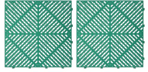 VICASKY Caillebotis Plastique Vert 2pcs pour Revêtement de Sol Atelier, Tapis de Drainage Emboîtable Antidérapant et Étanche, pour Tapis de Lavage de Voiture et Baie de Service