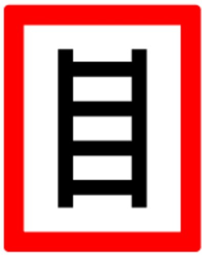 LEMAX® Feuerwehrschild, Hinweisschild zum Anleitern - DIN 4066 Alu geprägt weiß/schwarz/Randfarbe: rot 200x250mm