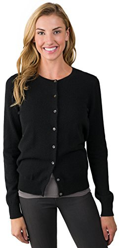 JENNIE LIU 100 % kashmir-knapp framtill långärmad rund hals cardigan