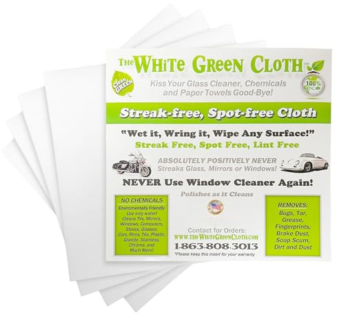 The White Green Cloth 4-Pack Reusable Cleaning Cloths for Streak-Free Windows, Mirrors & All-Purpose Use – Chemical-Free, Absorbent, Non-Abrasive, 16 x 16 White Cleaning Rags, Made in The USA