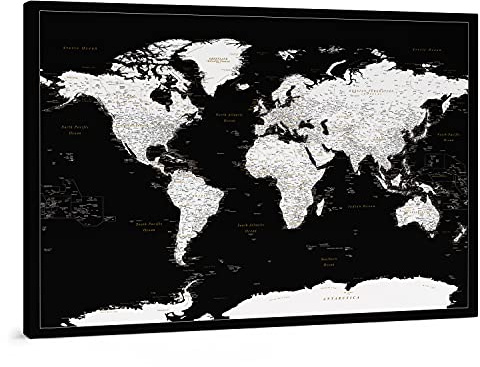 Trip map Pinnwand Weltkarte - Leinwand Weltkarte Pinnwand mit Pins - Schwarz & Weiß Farbe - zur Personalisierung - Gerahmte Weltkarte zum Pinnen - 150x100 cm; 120x80 cm; 100x70 cm Größen