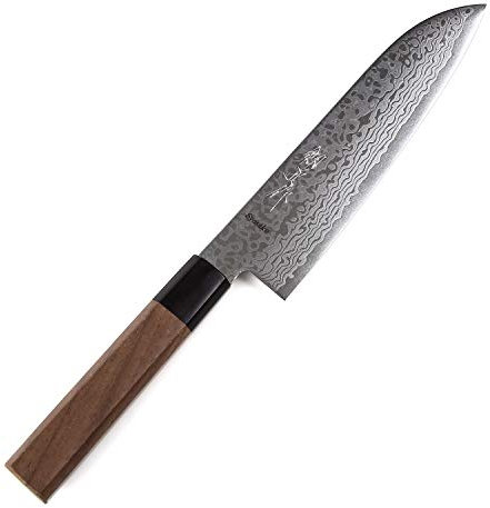 Syosaku Japanese Multi Purpose Chef Knife Damascus ZA18 69 Layer Octagonal Walnut Handle, Santoku 7-inch (180mm)