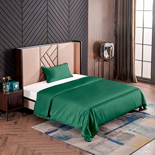 THXSILK Seidenbettwäsche Set 2 teilig, Bettbezug 135 x 200 cm und 40 x 80 cm Kissenbezug, Hypoallergen 19 Momme Maulbeerseide Bettwäsche, Ultra Weich und Glatt, Smaragdgrün