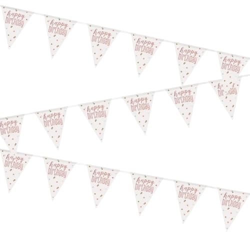 Unique Party 84835 9ft Glitz Rose Gold Happy Birthday Bunting Banner