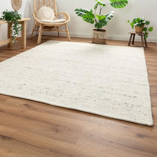 Steffensmeier Handwebteppich Korinth | Gesunder Wollteppich | Beste Schurwolle | Natur, handgewebt, Größe: 160x160 cm