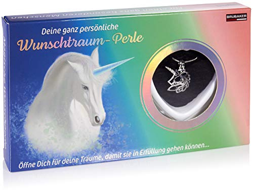 BRUBAKER Juego de collar con colgante de unicornio y concha con perla auténtica