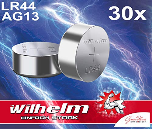 30 X Wilhelm AG13/147/LR44/SR44W/357/LR1154/V13GA Qualitätsbatterien 1,5 V Alkaline Blister
