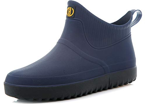 Rojeam Mens Rain Boots Waterproof Chelsea Booties Outdoor Gardening Shoes Ankle Rain Shoes, Navy Blue, 8.5 UK