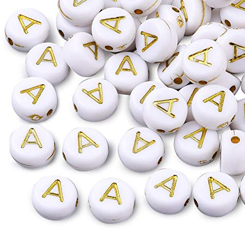 Cheriswelry 360 Stück Weißgold, Acrylperlen, Alphabet-Perlen, 7 mm, flach, rund, Münze, Buchstabe A, Abstandshalter, Perlen für Schmuckherstellung