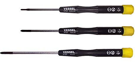 VESSEL Tournevis de précision ESD (antistatique) cruciforme, jeu de 3 pcs
