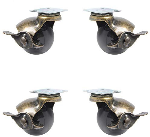 NO 4 Stück Möbelrollen Lenkrollen, 360º Universal-Drehrad, Kugelrollenrad mit Bremsfunktion, Vintage-Lenkrollenräder für Stuhlrollen für Schrankmöbel, 2 Zoll (mit Schrauben)
