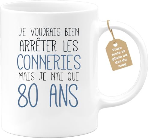 quotedazur Café-Croissant - Mug Personnalisable Texte Photo Tasse Cadeau Original Humour Noël Je Voudrais Bien Arrêter Mais Je N'Ai Que Anniversaire 80 Ans 1946 - Blanc/Céramique