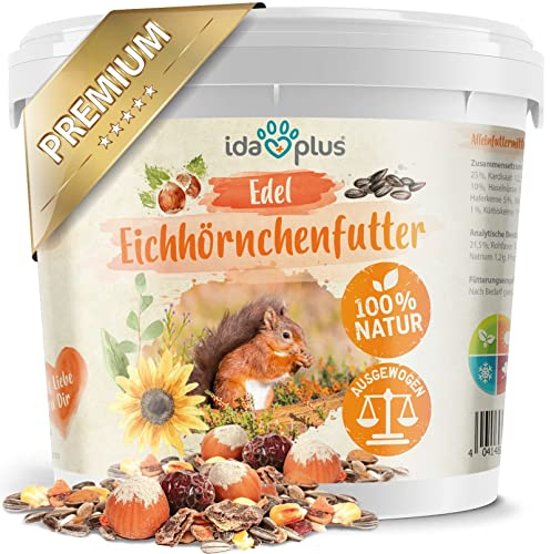 Ida Plus Edel Eichhörnchenfutter - 1000 g - Reich an Nüssen & Früchten - Ganzjahres Futter im Eimer - für Eichhörnchen & Streifenhörnchen - 100% natürlich & ausgewogen