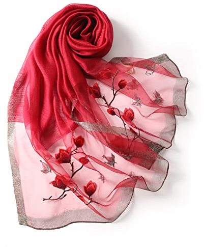 Silk Scarf Women Seidenschals Damen Shawl Satin Natural Pure Hijab Thin Masks Silk Cloth Luxury Binder Senior Handmade Seidentuch Damen Muslin Lotus Beach Scarf Red 180 * 70CM