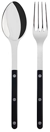SABRE PARIS - Bistrot 2Pc Serving Set - Serving Spoon - Serving Fork - Premium Stainless Steel - Shiny Black