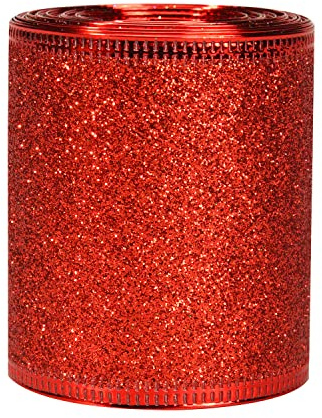 Lezevn 6,3 cm x 6 Meter breites Band mit Drahtkante, Weihnachts-Glitzer, funkelnde glänzende Bänder, Rolle, Weihnachtsbaumschmuck, Blumenkranz, Schleifenband (rot)