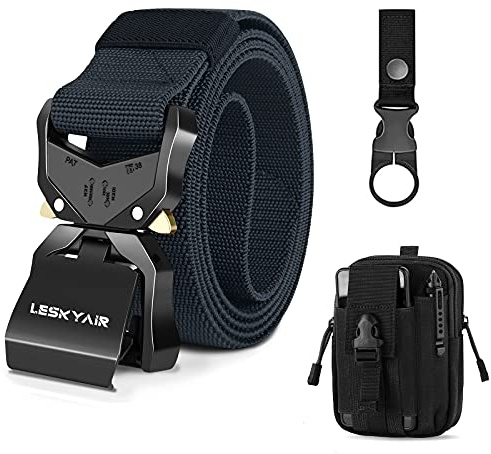 Leskyair Taktischer Herren-Gürtel, Militär-Arbeitsgürtel, 3,8 cm, Nylon, mit robuster Schnellverschluss-Metallschnalle, Geschenk mit MOLLE-Tasche und Flaschenclip, blau, One size