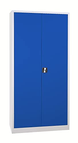 Schrank & Stuhl Mehrzweckschrank | Besenschrank | Spindschrank mit Hakenleiste und 6 Fächern, 180x80x38, komplett montiert, Grau/Blau