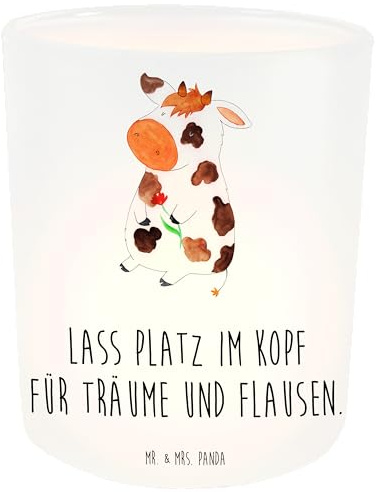 Mr. & Mrs. Panda Teelicht Kuh - Geschenk, Windlicht Kerze, Landwirt, Hoftiere, Landwirtin, Spruch, Windlicht Deko, Windlicht Glas, Glas Windlicht,