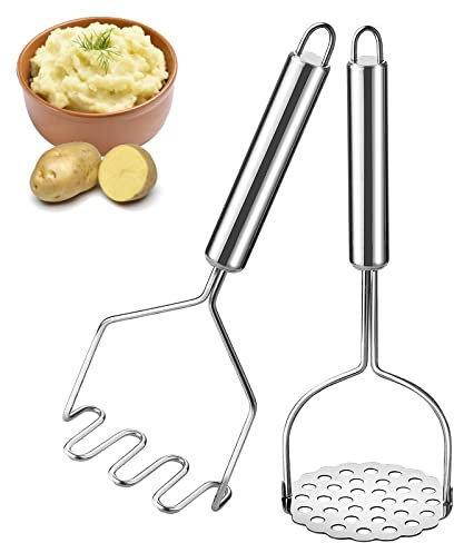 HUDDU 2 Piezas Machacador de Patatas de Acero Inoxidable, Profesionales Patatas Trituradas Manuales Triturador De Mano, Machacador de Alimentos Para Puré de Papas, Frijoles de Aguacate y Fruta