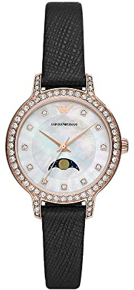Emporio Armani Damenuhr, 32mm Quarz-Mondphasen-Uhrwerk mit Edelstahl- oder Lederarmband