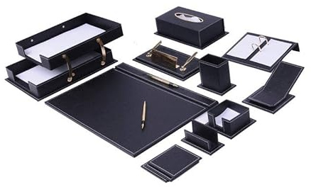 Schreibtisch-Organizer – Schreibtisch-Zubehör – Leder-Schreibtisch-Organizer – Schreibtisch-Set aus Lederfaserstoff – Heimbüro-Zubehör – Schreibtischzubehör aus Leder – 14-teiliges Set (schwarz)