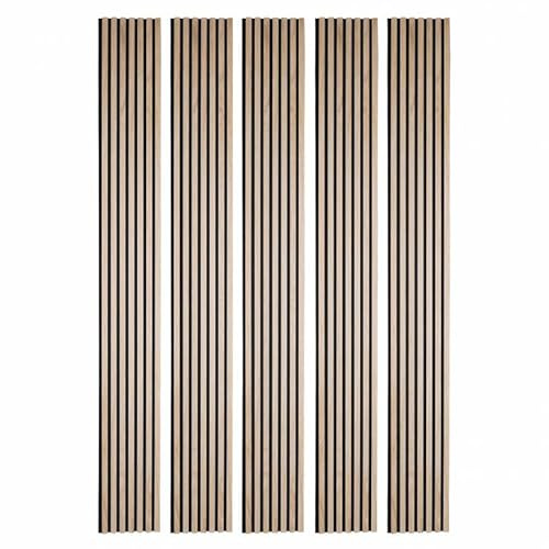 DECOON - Lot de 5 Panneaux tasseaux Bois véritable chêne Clair - Design Moderne - Fond Noir, idéal Mur TV & Bureau - Pose Facile - 250 x 30 x 1 cm (3,75 m²)
