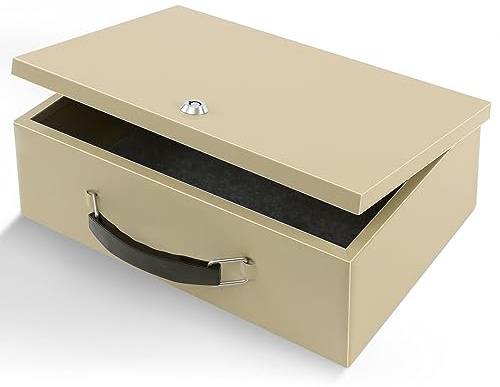 Dalmbox Caja fuerte portátil contra incendios con cerradura de llave, 13.2 x 11 x 5.1 pulgadas, caja de almacenamiento de metal resistente al fuego, caja de seguridad para documentos, caja de