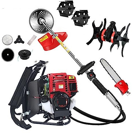 Tondeuse à Gazon sans Fil Débroussailleuse à gaz 9in1 avec GX35 Moteur à Essence 4 Temps 0.85KW Sac à Dos débroussailleuse pôle tronçonneuse avec motoculteur de Jardin