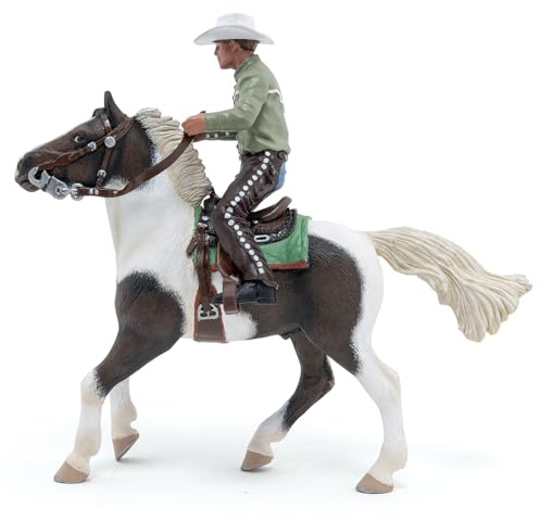 Papo - Handmålad - Djurfigur - Cowboy och hans häst - 51573 - Hästar - Samlarobjekt - För barn - Lämplig för pojkar och flickor - Från 3 år