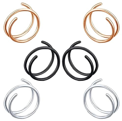 Decentraland, Anillo nasal espiral de acero inoxidable, anillo nasal de aro doble, piercing en la nariz simple para mujer, hipoalergénico, 0,8 mm, Acero inoxidable