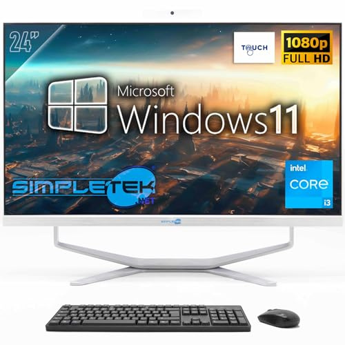 SIMPLETEK - All-in-One Desktop-PC mit 24 Full HD Touchscreen | Core i3-8GB RAM und 240GB SSD | Windows 11 Pro und integrierte Webcam