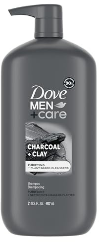 DOVE MEN+CARE DV M SH Charcoal 4p 31z Pump Purifying Shampoo Charcoal + Clay for Stronger, More Resilient Hair, with Plant-Based Cleansers, 31 oz