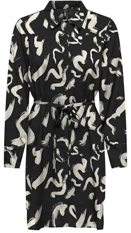 ONLY Onlnova Life Vis L/S T-Shirt Dress AOP Robe, Noir/OOP : 587 Yoko, XL Femme