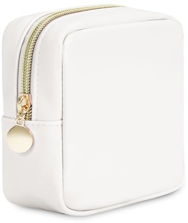 Kleine Kosmetiktasche Schminktasche Klein für Handtasche Mini Make Up Tasche Damen PU Leder Tragbare Makeup Bag mit Reißverschluss, Milchig Weiß (Patent Angemeldet)