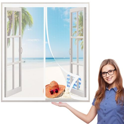 Fliegengitter Fenster Magnet 225 x 60 cm, Insektenschutz Mückennetz Fliegengitter Balkontür, Automatisches Schließen für Windows/Wohnzimmer Fenstern, Weiß