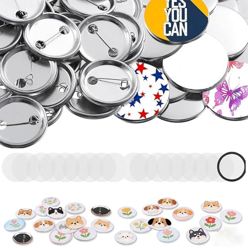 100 Stück Buttons Selber Machen 32mm / 1,25 Zoll für Buttonmaschine Komplett Set mit Nadeln und Folien Alles um button maker Zubehör für pin maker