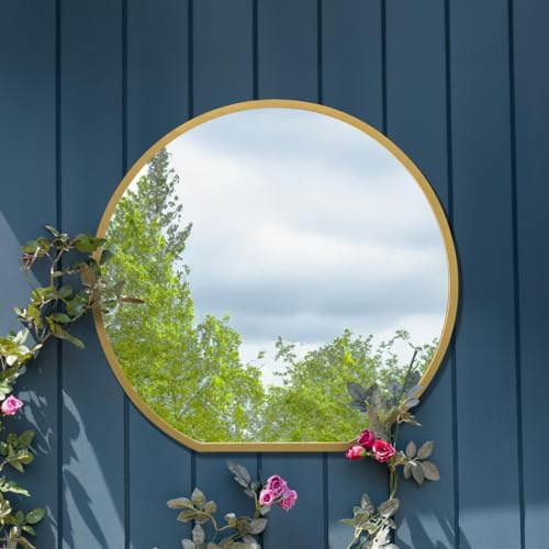 The Circulus - Gold Framed Flat Bottom Circular Garden Wall Mirror - Perfect for the Mantle! 33 X 31 (84CM X 80CM)