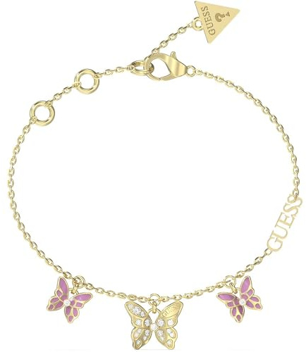 GUESS Damen-Armband aus der Chrysalide-Kollektion mit Schmetterlings-Symbol, Gr��e S, Gold und Rosa, Referenz: JUBB04102JWYGLPS