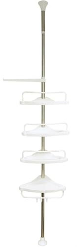 Vetrineinrete® Scaffale angolare telescopico 4 ripiani mensola regolabile da bagno doccia portaoggetti con porta asciugamani 4 ganci asta allungabile in 3 livelli di altezza