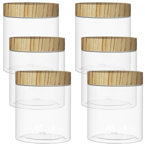 FSSTUD 6 Pièces 250ml Pots en Plastique Transparent Remplaçables - Bocaux de Rangement de Cuisine - Petits Pots Vides pour Épices - Bocaux de Voyage pour Cosmétiques - Récipients de Rangement pour