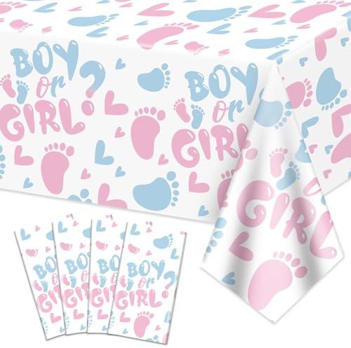 Lot de 4 nappes de table pour garçon ou fille - Rectangles roses et bleus - Pour décoration de fête prénatale - Accessoire de fête pour garçon ou fille - 130 x 220 cm