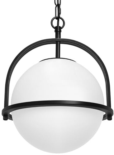 Opal Glass Globe Pendant Light Fitting Industrial Nautical Ceiling Light Black Chain Suspended K426