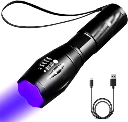 YZYOE 395NM UV Torcia ricaricabile a luce nera, Mini Zoom torcia a luce nera, valuta, insetto, scorpione, rilevazione delle macchie 395nm LED.