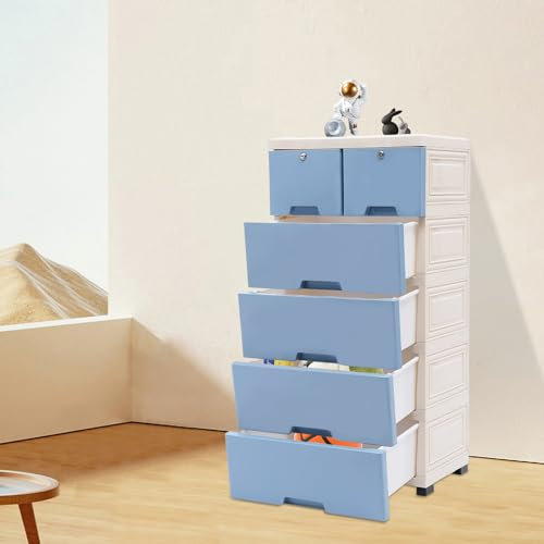 Lilyeriy 6-Schublade-Kommode - Stoffschubladen-Aufbewahrungsschrank Schubladenschrank mit Metallrahmen und 4 Rädern (Blau)